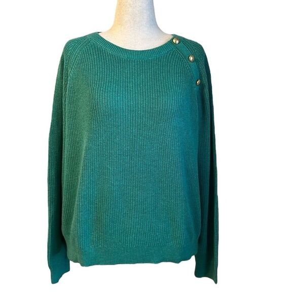 J. Crew Women’s Button Raglan Cotton Blend Crewneck Sweater Kelly Green Size XL - Picture 2 of 12